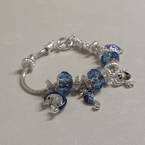 Elegant Silver and Blue Charm Bracelet
